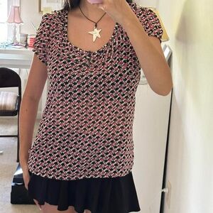 Pink and black twee-style office blouse